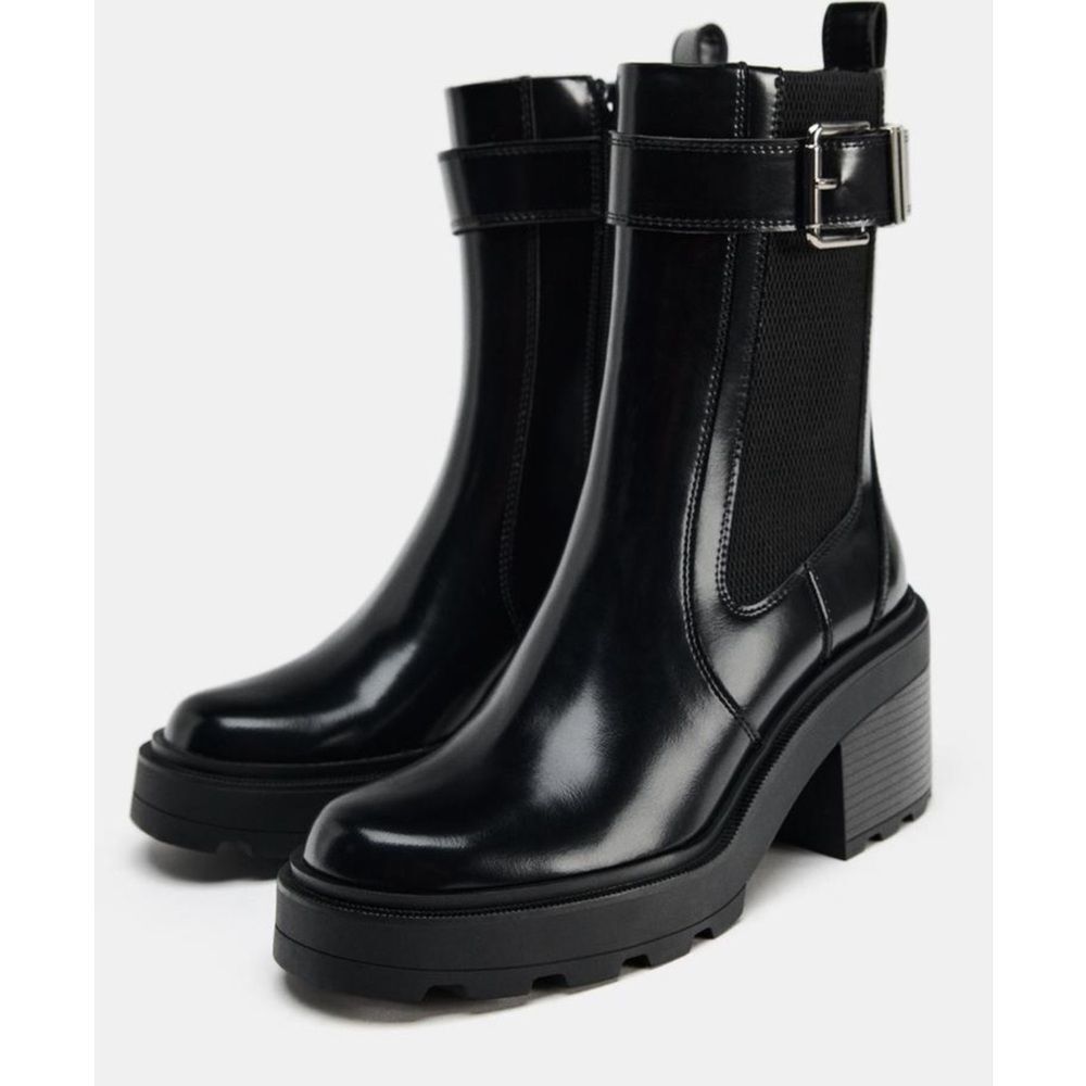 NWT Zara Women’s Buckle Chelsea Ankle Boots Black Color US Size 10 EU 41